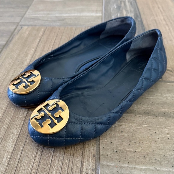 Tory Burch Shoes - Tory Burch Blue Quilted Leather Quinn Ballet Flats size 7.5